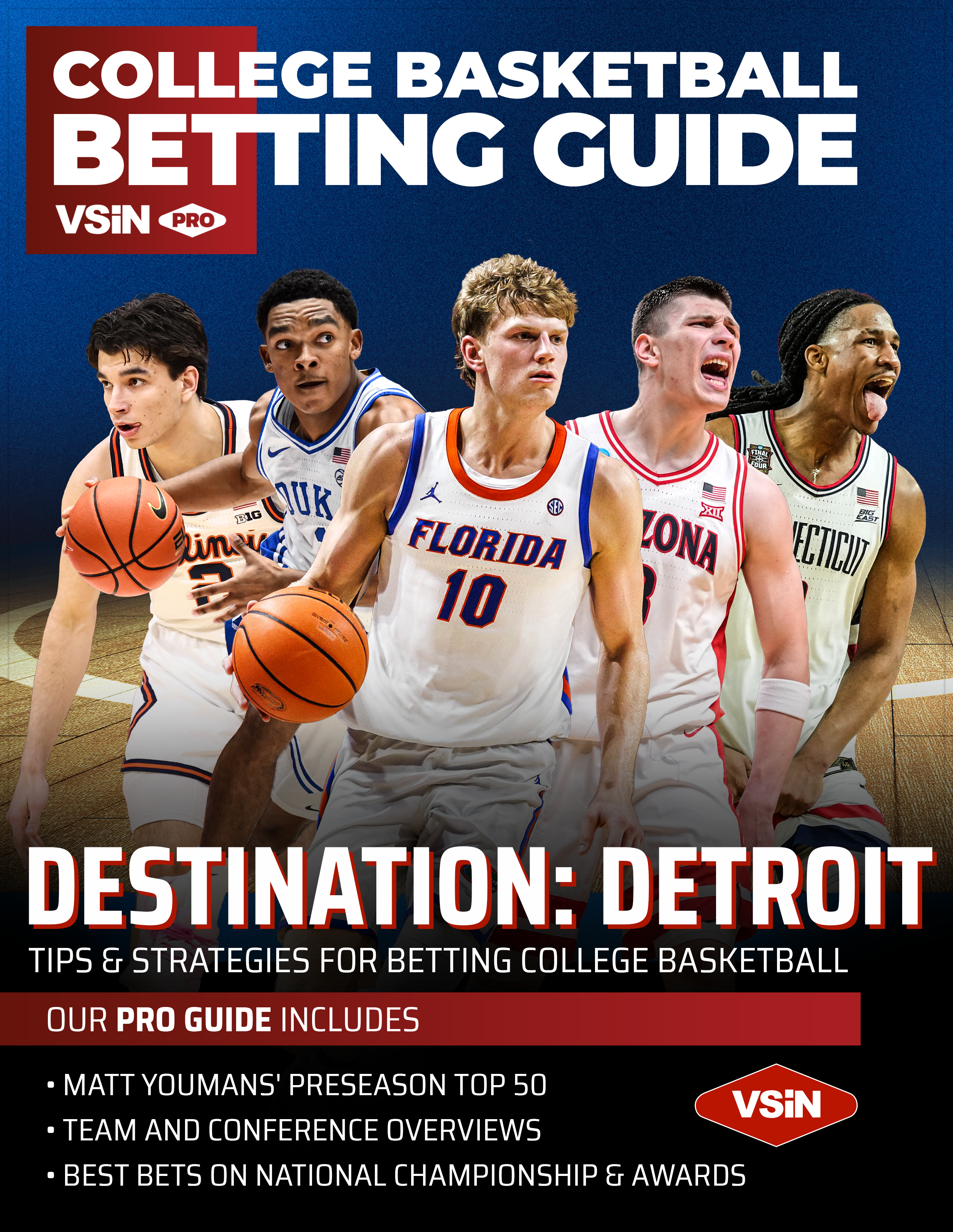 2026-27 VSiN College Basketball Betting Guide cover: Destination Detroit